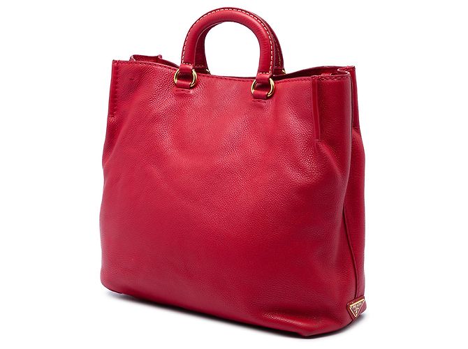 Borsa Tote aperta convertibile Prada in Vitello Daino e Canapa rossa con logo - vista 2