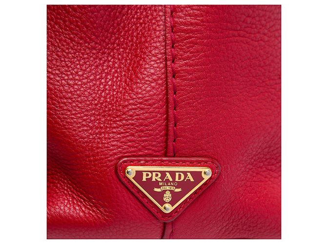 Borsa Tote aperta convertibile Prada in Vitello Daino e Canapa rossa con logo - vista 5