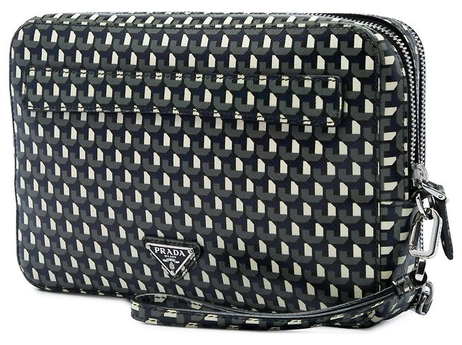 Clutch Zip Portfolio Geometrica Prada Blue Saffiano - vista 2