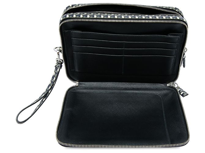 Clutch Zip Portfolio Geometrica Prada Blue Saffiano - vista 5