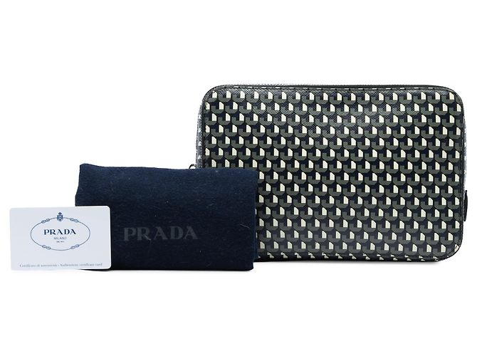 Clutch Zip Portfolio Geometrica Prada Blue Saffiano - vista 7