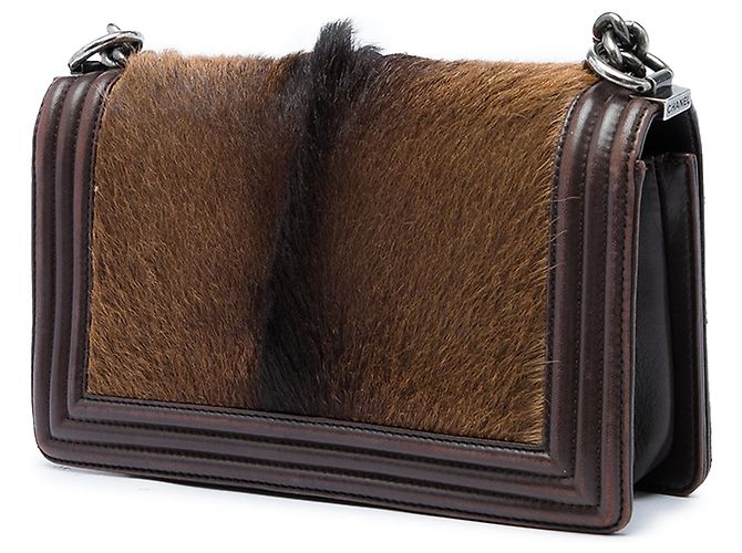 Chanel Brown Old Medium Lambskin and Pony Hair Boy Flap - vista 2