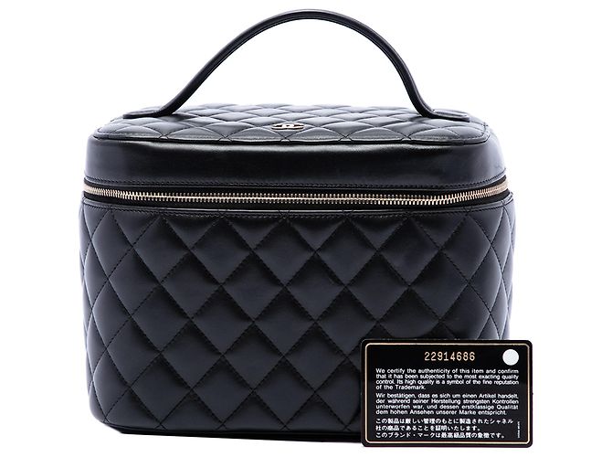 Borsa Vanity Chanel Black CC Quilted Lambskin con manico superiore - vista 7