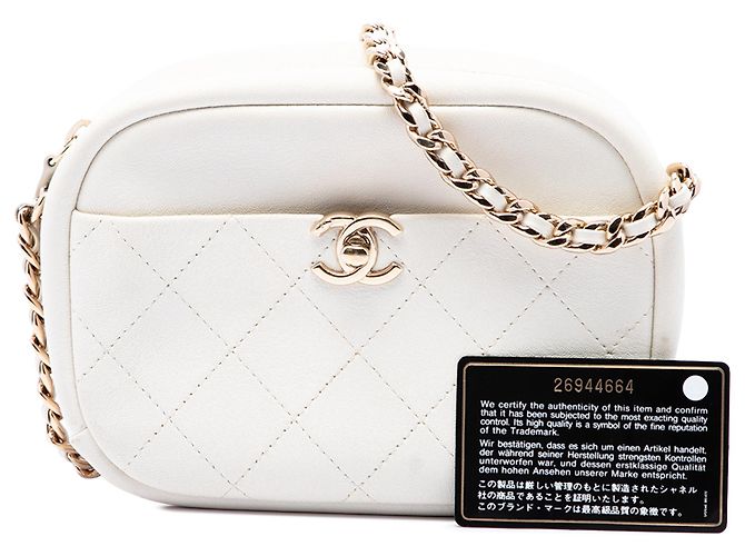 Borsa Camera Chanel White Small Quilted Goatskin Casual Trip - vista 7