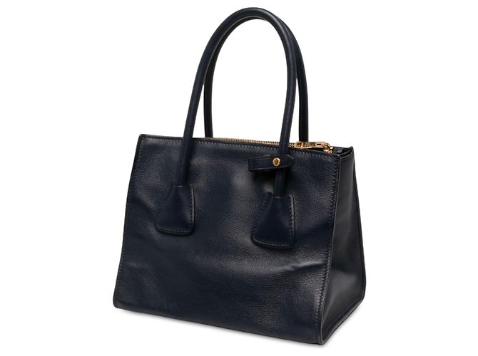 Prada Borsa Satchel Twin Pocket in vitello Glacé Blu Small - vista 2