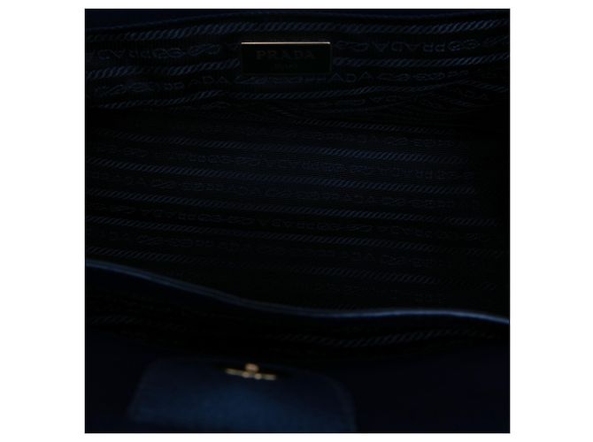 Prada Borsa Satchel Twin Pocket in vitello Glacé Blu Small - vista 4
