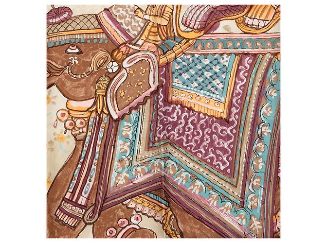 Foulard di seta Hermès Brown Beloved India 90 - vista 2