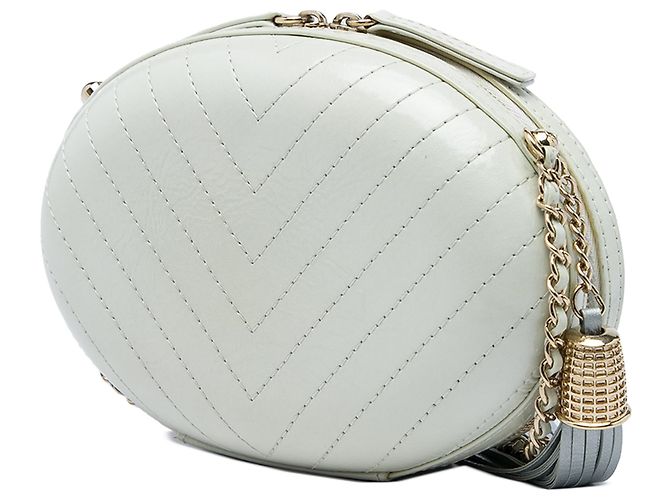 Borsa da sera Chanel La Pausa in pelle d'agnello chevron bianca - vista 2