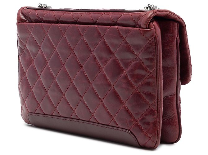 Chanel Red Quilted Aged Calfskin Logo Accordion Flap - vista 2
