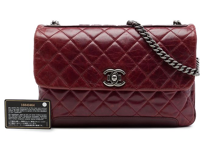 Chanel Red Quilted Aged Calfskin Logo Accordion Flap - vista 7