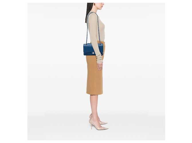 Chanel Blue Medium Classic Chevron Caviar Double Flap - vista 5