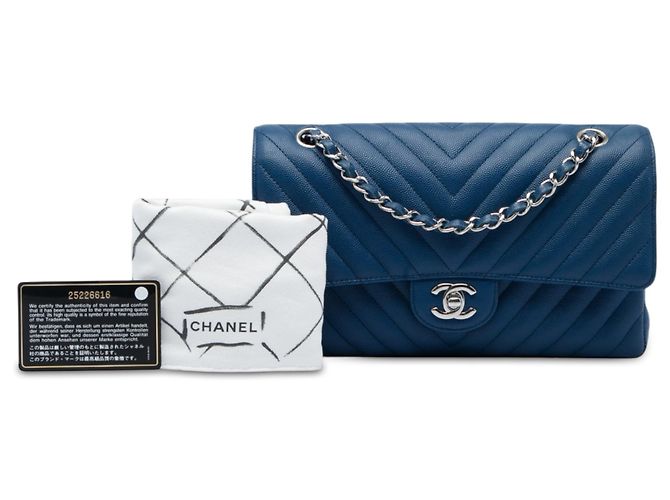Chanel Blue Medium Classic Chevron Caviar Double Flap - vista 6