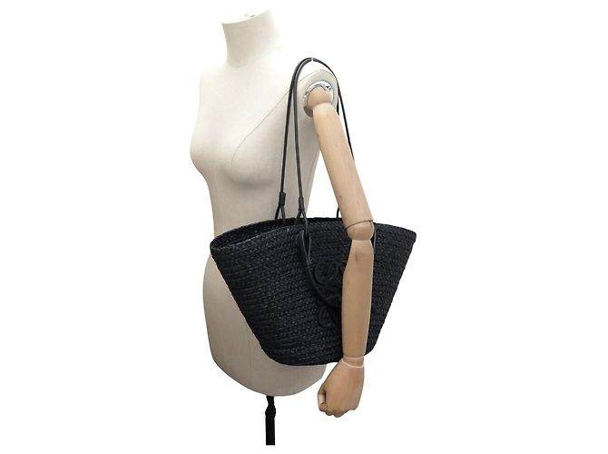 NUOVA BORSA LOEWE PANIER ANAGRAM A22T43X59 IN RAFFIA NERA TOTE HAND BAG - vista 5