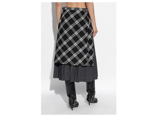 Falda midi plisada Balenciaga de lana gris con cuadros - vista 2
