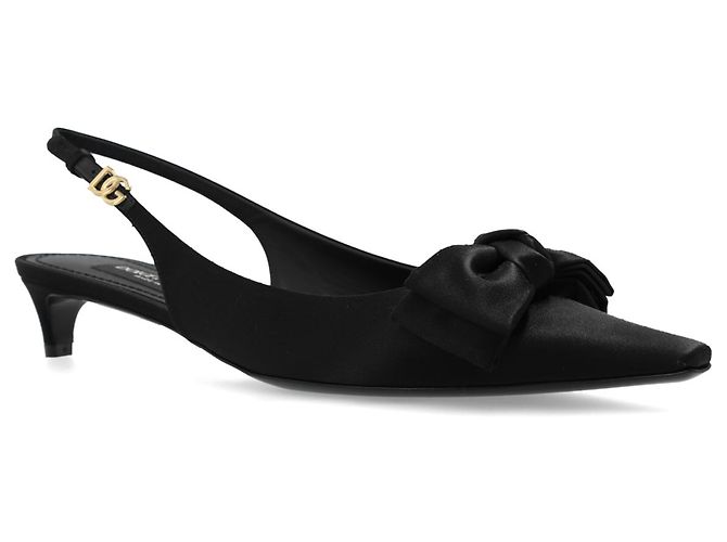 Dolce & Gabbana Schwarze Satin Slingback Pumps mit Schleife - Ansicht 2