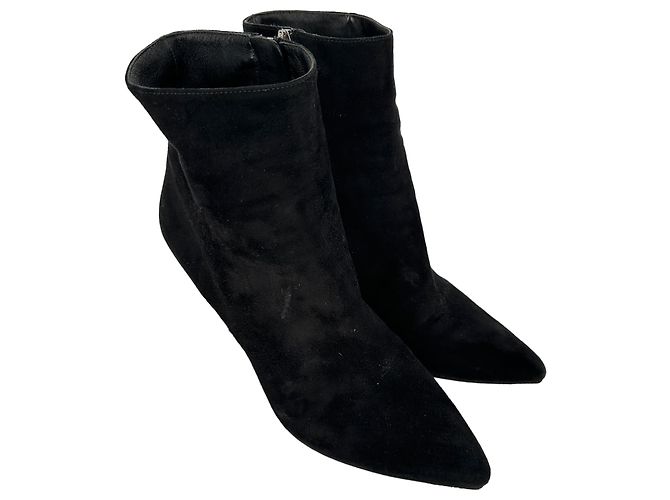 Stivaletti Prada a punta con tacco in camoscio nero - vista 4