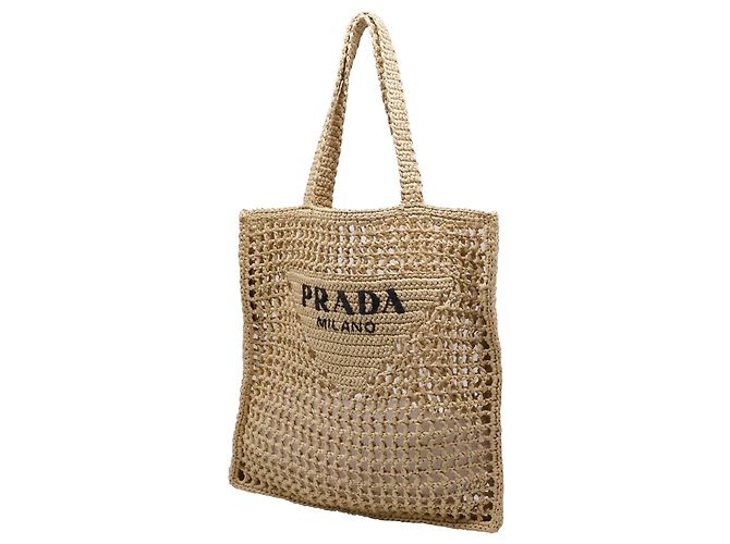 Borsa Tote Prada in crochet in rafia marrone - vista 2