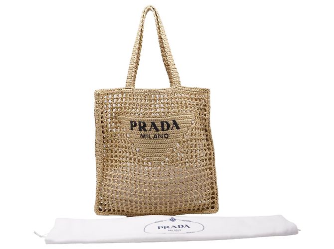 Borsa Tote Prada in crochet in rafia marrone - vista 5