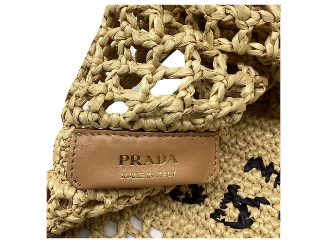 Borsa Tote Prada in crochet in rafia marrone - vista 7