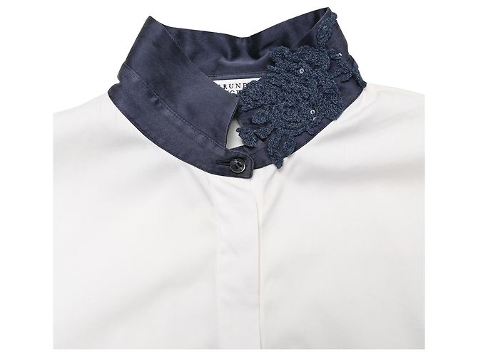 Camisa de cuello adornado Brunello Cucinelli en algodón blanco - vista 4