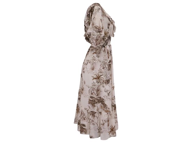 Sandro Printed Midi Dress with Ruffles in Multicolor Viscose - view 3