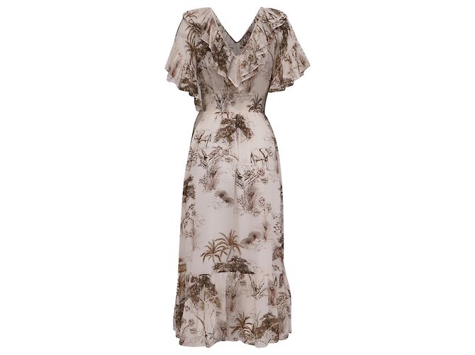 Sandro Printed Midi Dress with Ruffles in Multicolor Viscose - view 4