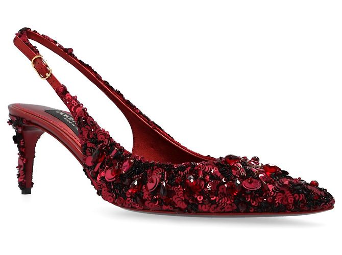 Décolleté Kitten Heel Dolce & Gabbana Burgundy Velluto e Perline - vista 2