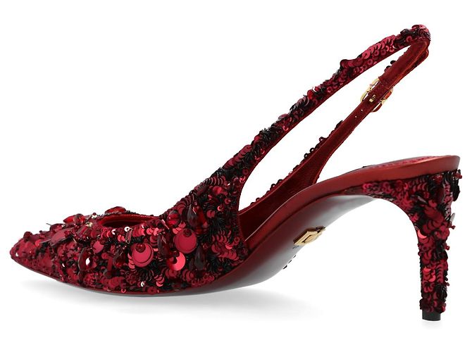 Décolleté Kitten Heel Dolce & Gabbana Burgundy Velluto e Perline - vista 3