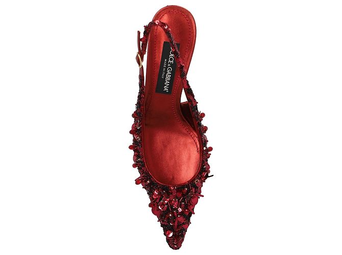 Décolleté Kitten Heel Dolce & Gabbana Burgundy Velluto e Perline - vista 4