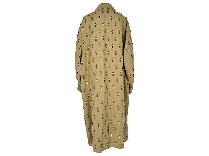 Gabardina monocuello adornada Dries Van Noten en algodón beige - vista 3