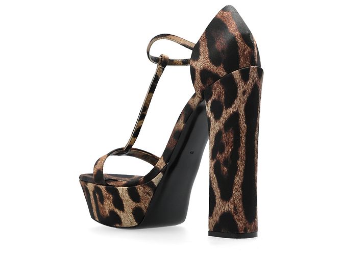 Sandali con plateau Dolce & Gabbana Animalier Marrone Beige - vista 3