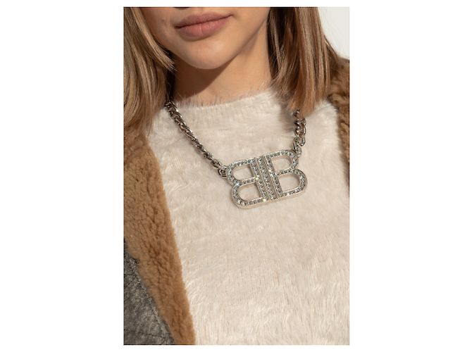 Collana Balenciaga Boyfriend B Monogram Argentata in Ottone - vista 2