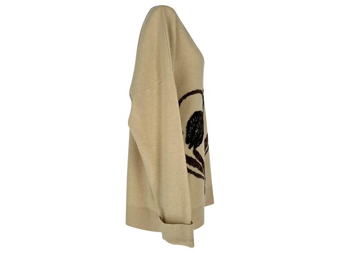 Loewe Asymmetrischer Pullover mit Hirschmotiv aus beiger Wolle - Ansicht 2