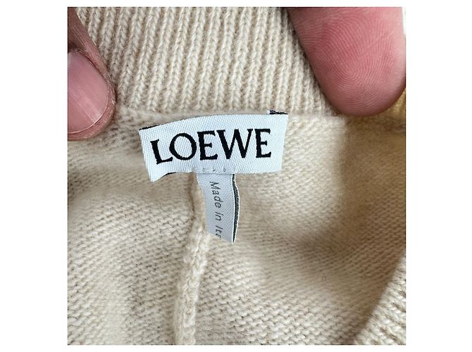 Loewe Asymmetrischer Pullover mit Hirschmotiv aus beiger Wolle - Ansicht 4