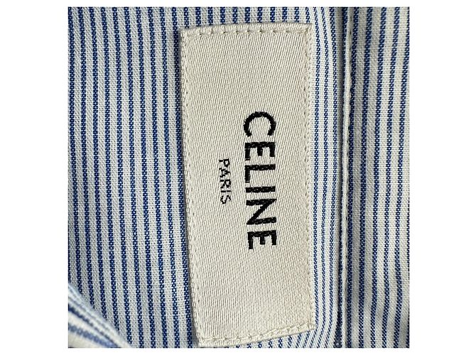 Céline Vestido camisa maxi a rayas Celine en algodón azul - vista 4