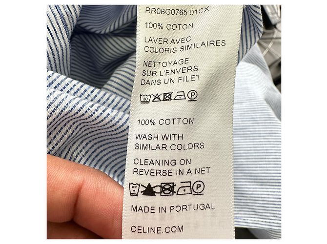 Céline Vestido camisa maxi a rayas Celine en algodón azul - vista 7