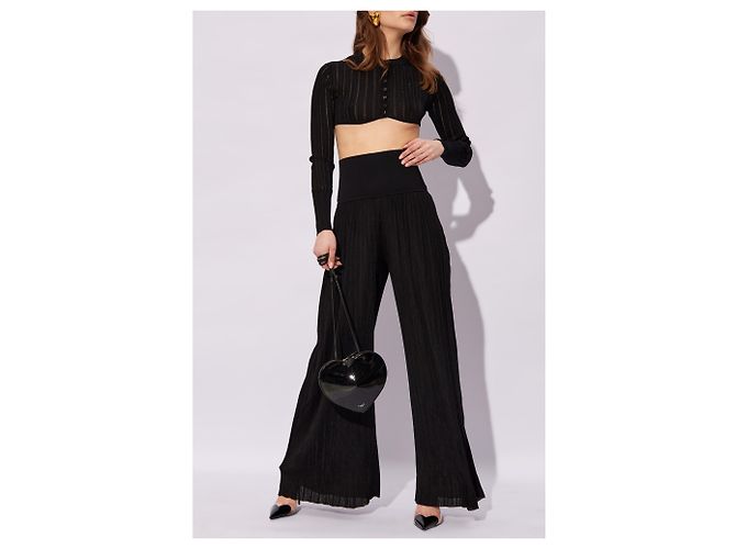 Alaïa Gerippte Hose mit weitem Bein Schwarz - Ansicht 2