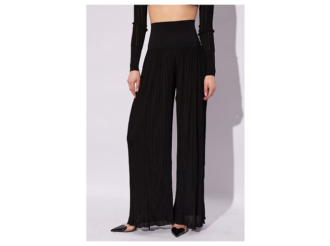 Alaïa Gerippte Hose mit weitem Bein Schwarz - Ansicht 3