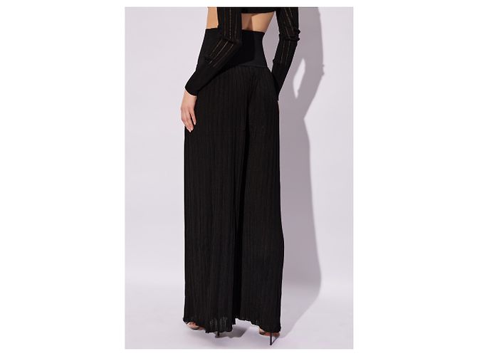 Alaïa Gerippte Hose mit weitem Bein Schwarz - Ansicht 4