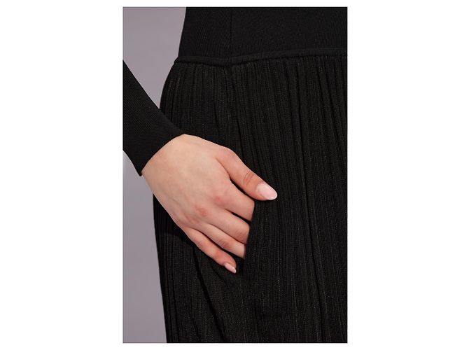 Alaïa Gerippte Hose mit weitem Bein Schwarz - Ansicht 5