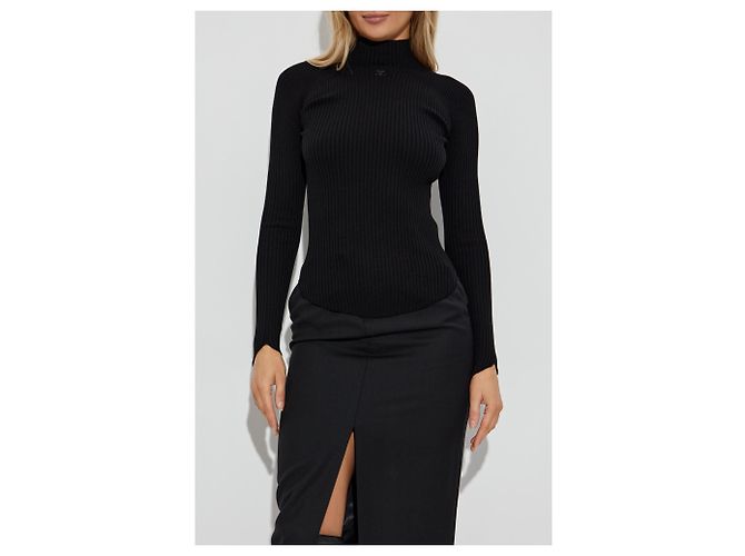 Courreges Courrèges Rollkragenpullover mit Logo Schwarz - Ansicht 3