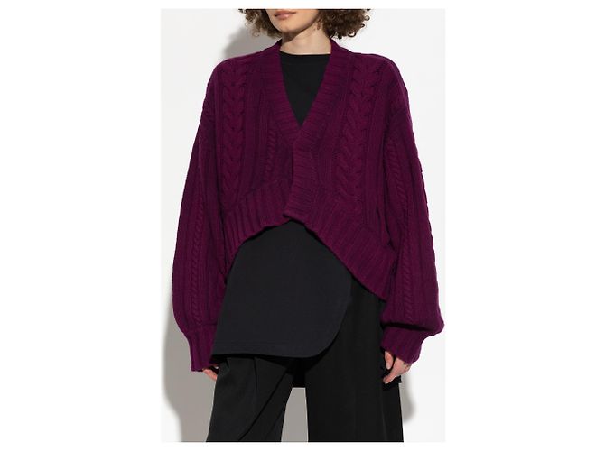 Pull en laine et cachemire violet à torsades The Attico - vue 3