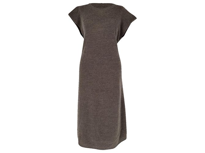 Vestido midi de lana marrón con manga murciélago de punto Hermès - vista 3