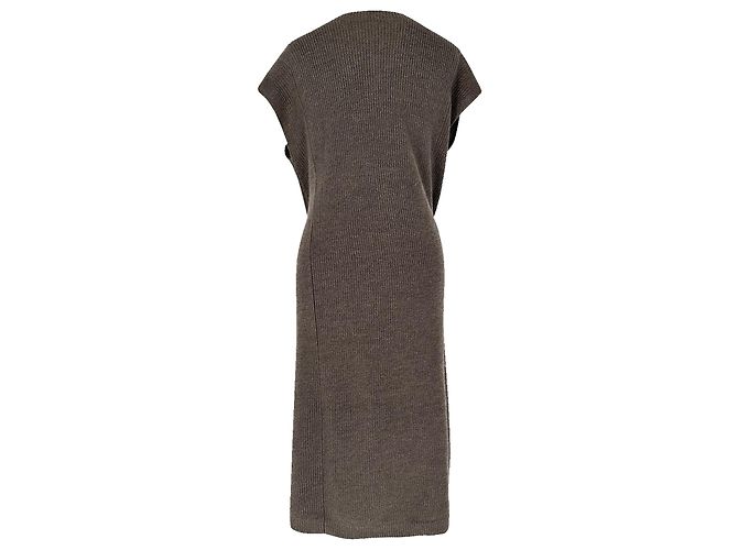 Vestido midi de lana marrón con manga murciélago de punto Hermès - vista 4