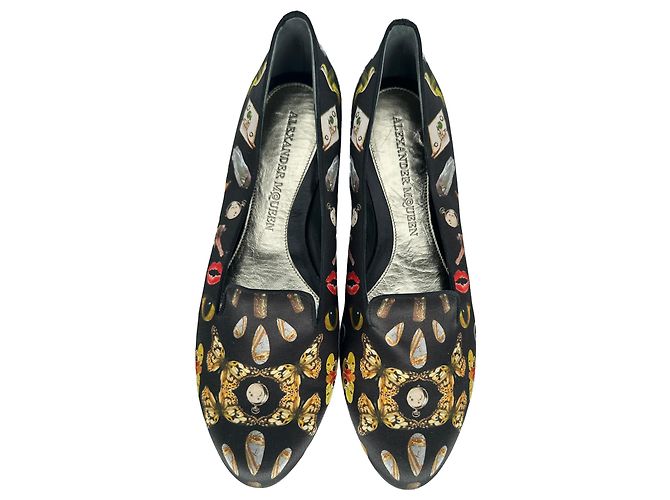 Mocassini Alexander McQueen Obsession Talisman Print in raso nero - vista 4