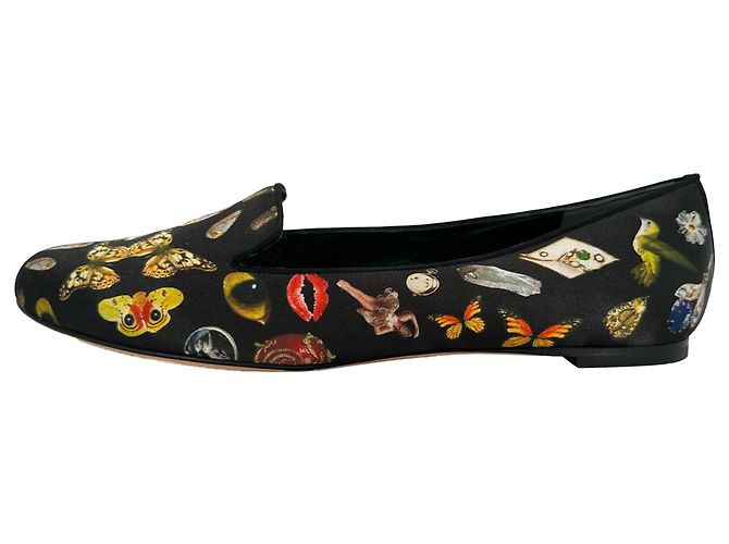 Mocassini Alexander McQueen Obsession Talisman Print in raso nero - vista 7