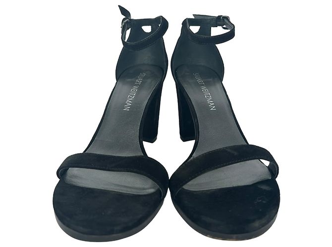 Stuart Weitzman Riemchen-Sandaletten mit Blockabsatz aus schwarzem Wildleder - Ansicht 2