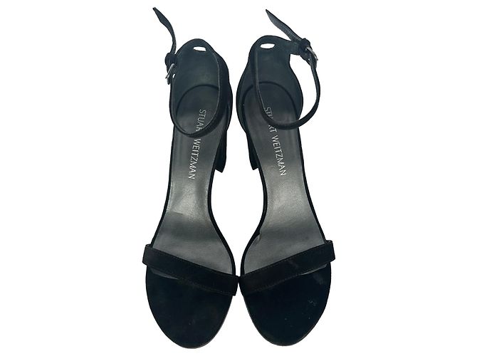 Stuart Weitzman Riemchen-Sandaletten mit Blockabsatz aus schwarzem Wildleder - Ansicht 3
