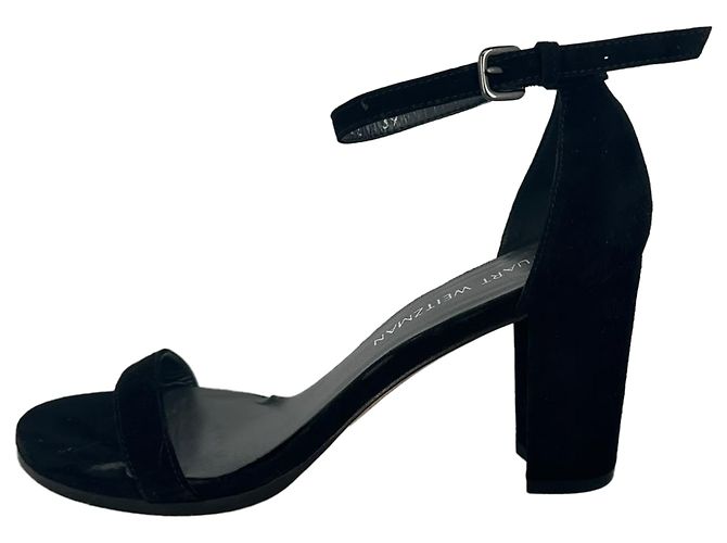 Stuart Weitzman Riemchen-Sandaletten mit Blockabsatz aus schwarzem Wildleder - Ansicht 7