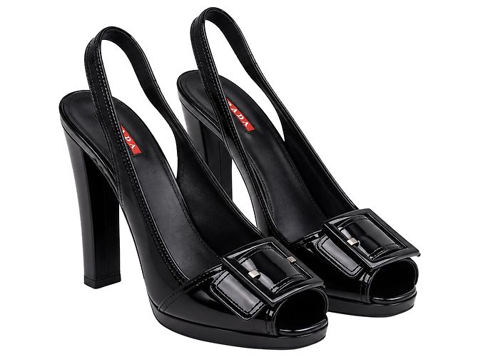 Décolleté Slingback Prada Sport Vintage 2000's in pelle nera - vista 3